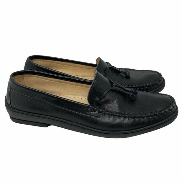 Salvatore Ferragamo Womens Loafer Flat Shoes Black Moc Toe Leather Slip Ons 8 2A - Picture 1 of 9